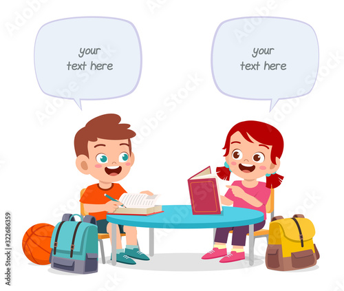 happy cute little kids boy and girl study together