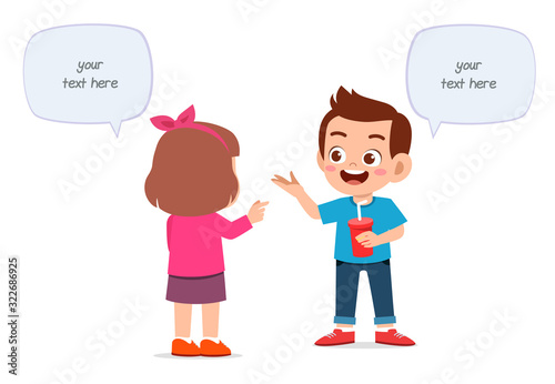 happy cute little kids boy and girl talking
