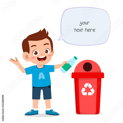happy cute little kid boy throw trash