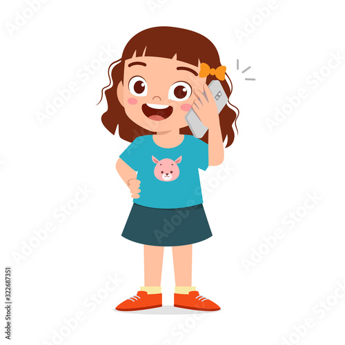 happy cute little kid girl use phone