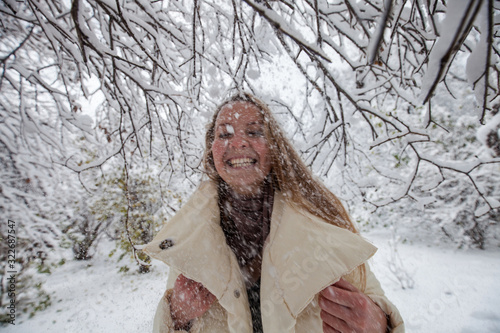 Blonde girl in winter square