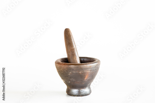 mortar and pestle on white background.