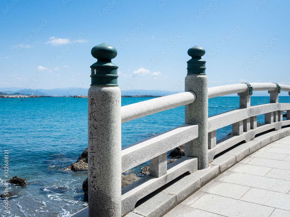 Stone bridge leading to Ryuogu shrine on Katsurahama beach, a famous scenic spot on the outskirts of Kochi city