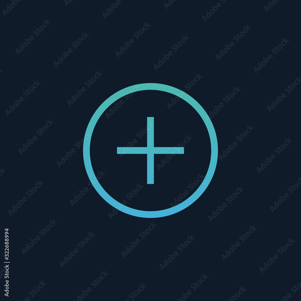 Plus sign icon. Positive symbol. Zoom in. Add Round button. Stock Vector illustration isolated on blue background. Plus sign icon. Positive symbol. Zoom in. Add Round button. Stock Vector illustration isolated on blue background.