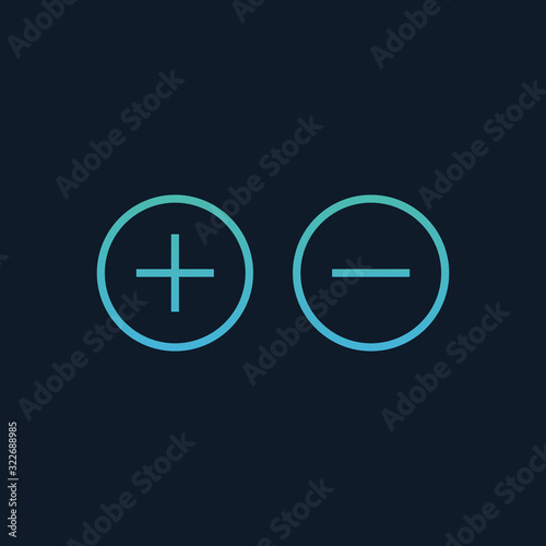 plus minus and active passive web buttons, add or delete remove icons. Stock Vector illustration isolated on blue background.