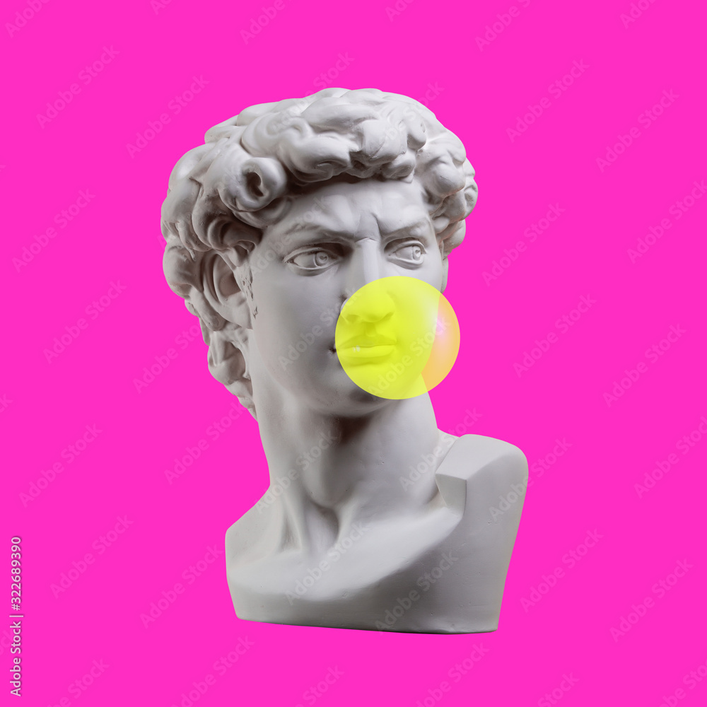 Statue isolated. Gypsum statue of David's head. Man. Creative. Plaster