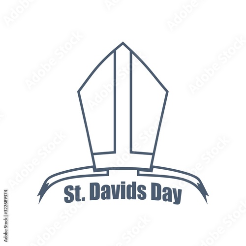 St Davids Day greeting card design element. Bishop hat with text. Wales national holiday. Catholic hat tiara.