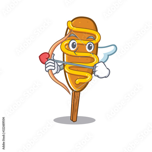 Sweet corn dog Cupid cartoon design with arrow and wings photo