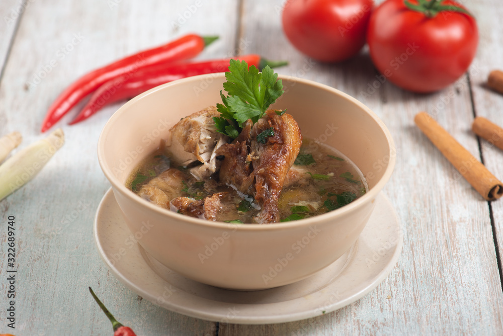 traditional style chicken soup with background traditional style chicken soup with background