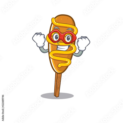 A cartoon concept of corn dog performed as a Super hero