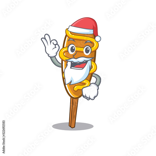 Corn dog in Santa cartoon character style with ok finger