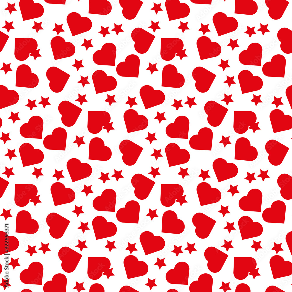 Red Heart and star seamless pattern. Colorful hearts. Packaging design for gift wrap. Abstract geometric modern background. Vector illustration. Art deco style. Heart seamless pattern eps10