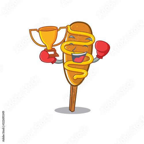 fantastic Boxing winner of corn dog in mascot cartoon design