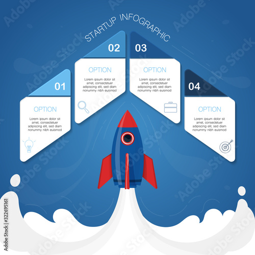 Modern infographic, Rocket concept,  Vector illustration with 4 geometric shape for text