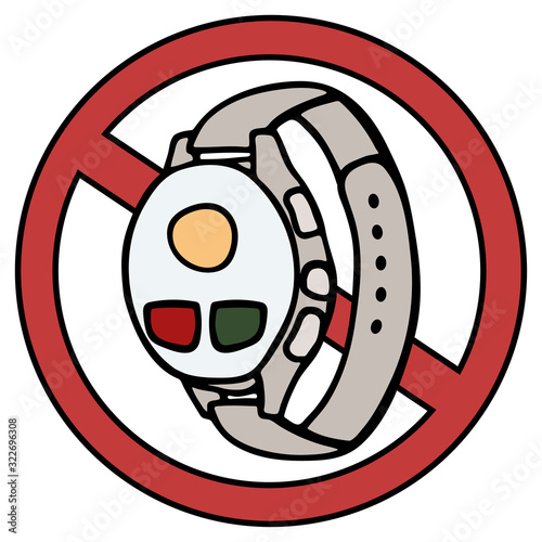 Fitness tracker smart watch ban, cartoon doodle vector style. Modern stylish wearable device. isolated illustration