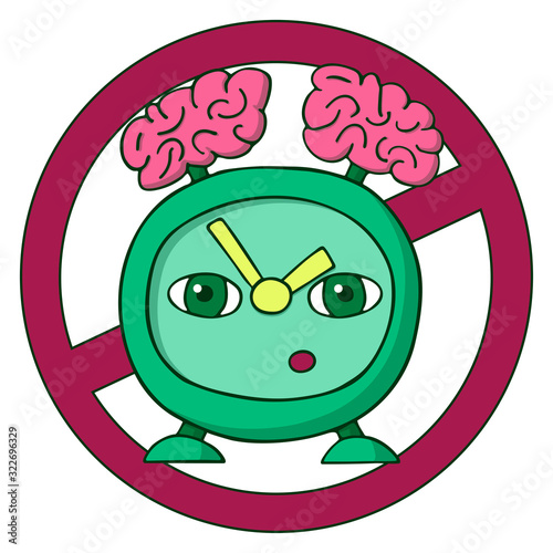 green old alarm clock with brains on the head instead of a bell. smart watch. cartoon isolated stock vector illustration