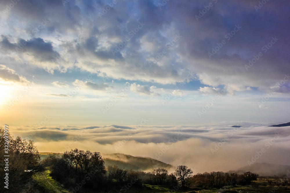 Rising mist in the valley of ghosts. Demerdji, Crimea