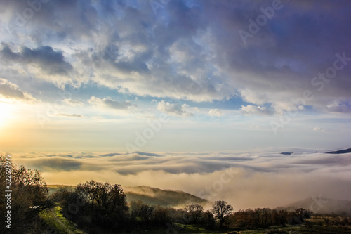 Rising mist in the valley of ghosts. Demerdji  Crimea