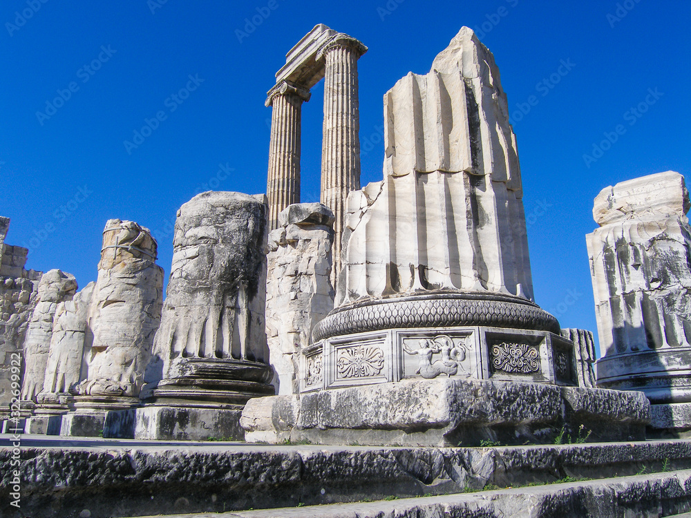 columns and ruins of an ancient Roman temple on the mountain in Turkey