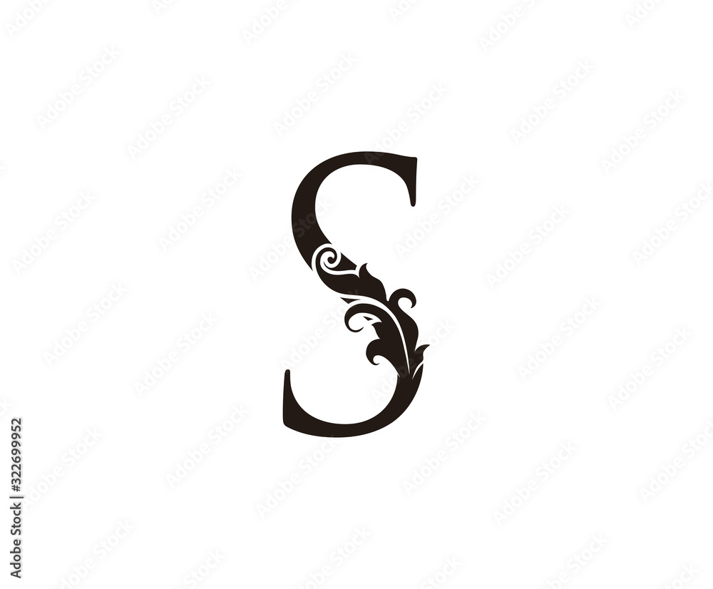 Fototapeta premium Classic S Letter Logo. Black Floral S With Classy Leaves Shape design perfect for Boutique, Jewelry, Beauty Salon, Cosmetics, Spa, Hotel and Restaurant Logo. 