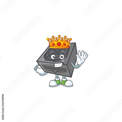 A dazzling of power supply unit black color stylized of King on cartoon mascot design