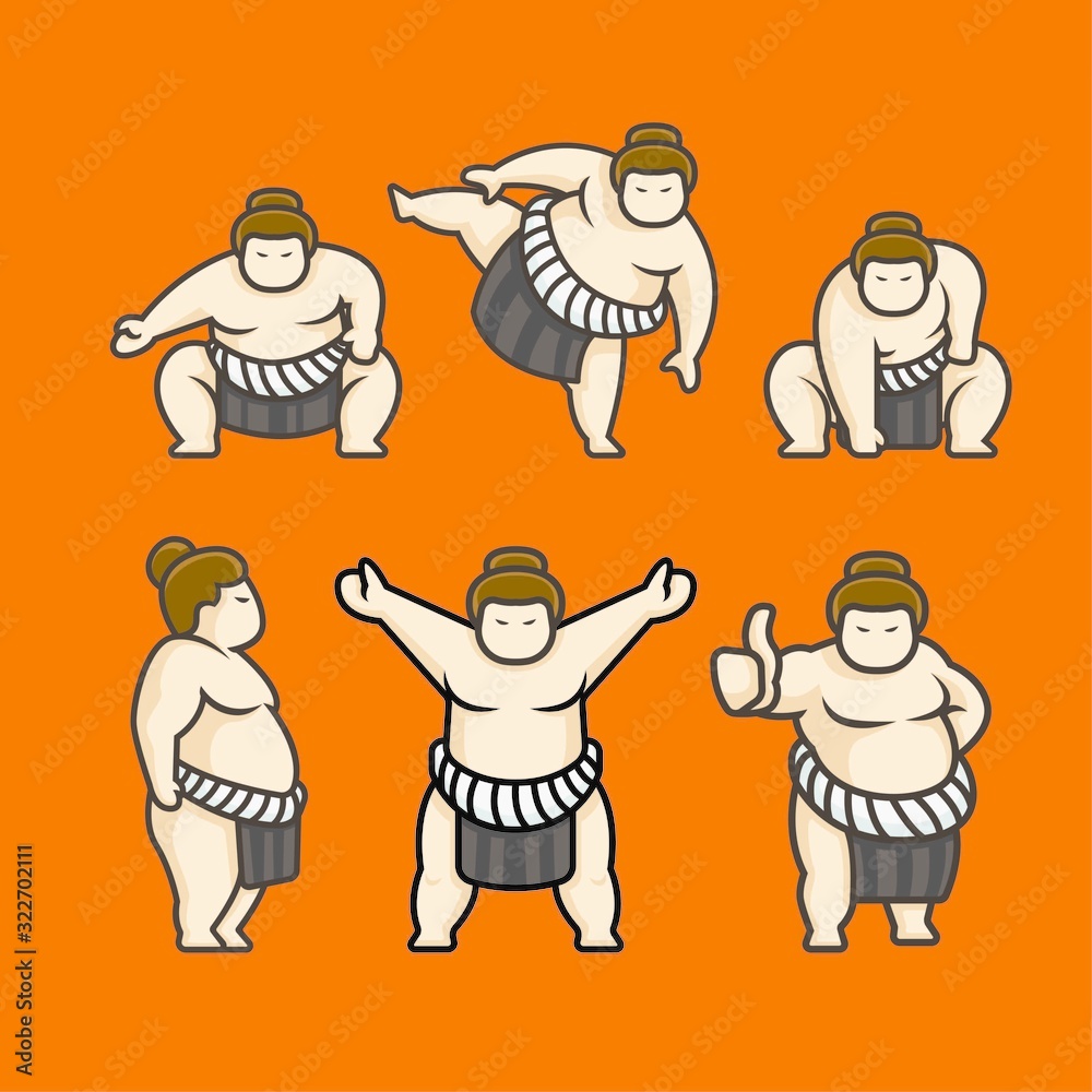 Fototapeta Set of Cute Sumo Japan Character Vector