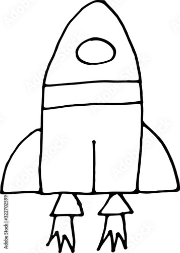 vector drawing rocket goes on a journey, coloring book for children