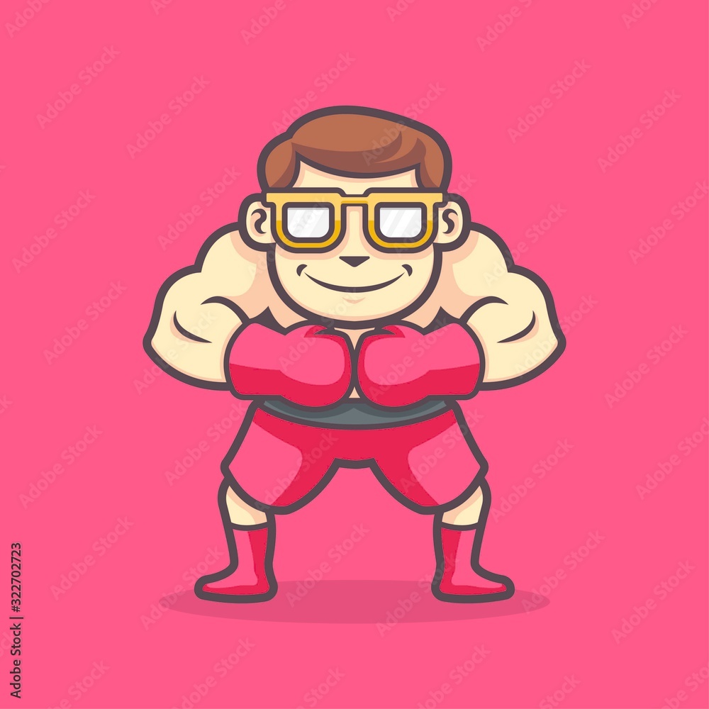 A Geek Man Boxing Vector Character Ilustration