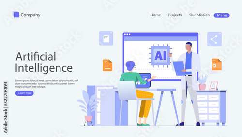 Artificial Intelligence Vector Illustration Concept , Suitable for web landing page, ui, mobile app, editorial design, flyer, banner, and other related occasion