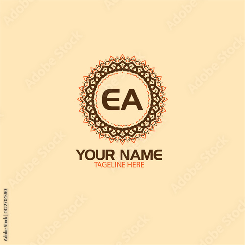 Initial EA Letter Logo Design with round ornament. Retro. Vector