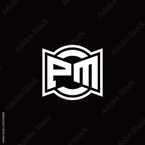 PM logo monogram with ribbon style circle rounded design template