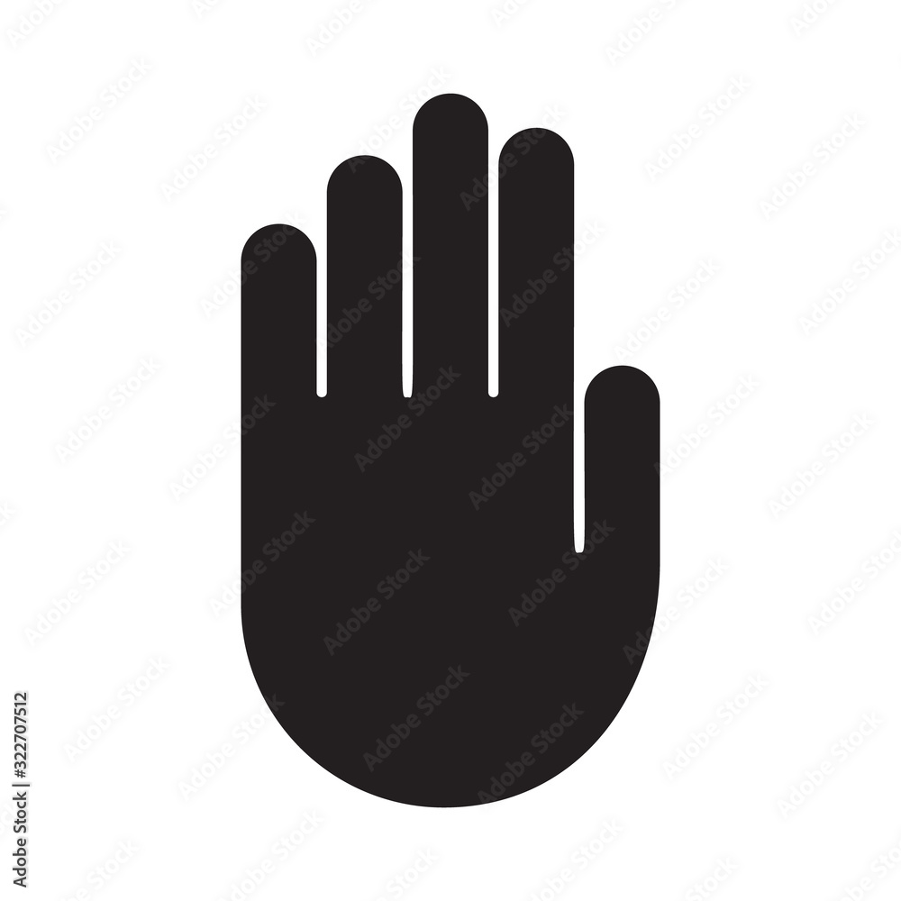 Cutout silhouette Palm of right hand icon. Outline template for warning, taboo and ban. Black simple illustration. Flat isolated vector image on white background. Stop symbol with copy space Cutout silhouette Palm of right hand icon. Outline template for warning, taboo and ban. Black simple illustration. Flat isolated vector image on white background. Stop symbol with copy space