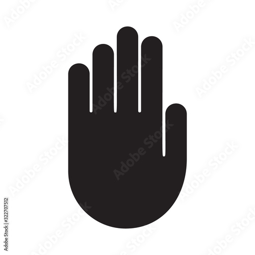 Cutout silhouette Palm of right hand icon. Outline template for warning, taboo and ban. Black simple illustration. Flat isolated vector image on white background. Stop symbol with copy space