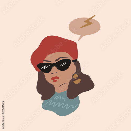 Fashion beauty blogger girl. Frenchwoman Parisian lady lifestyle concept. Modern influencer, trendy woman. Minimalist flat isolated illustration for blog design, posts, banners and more. Vector Illust