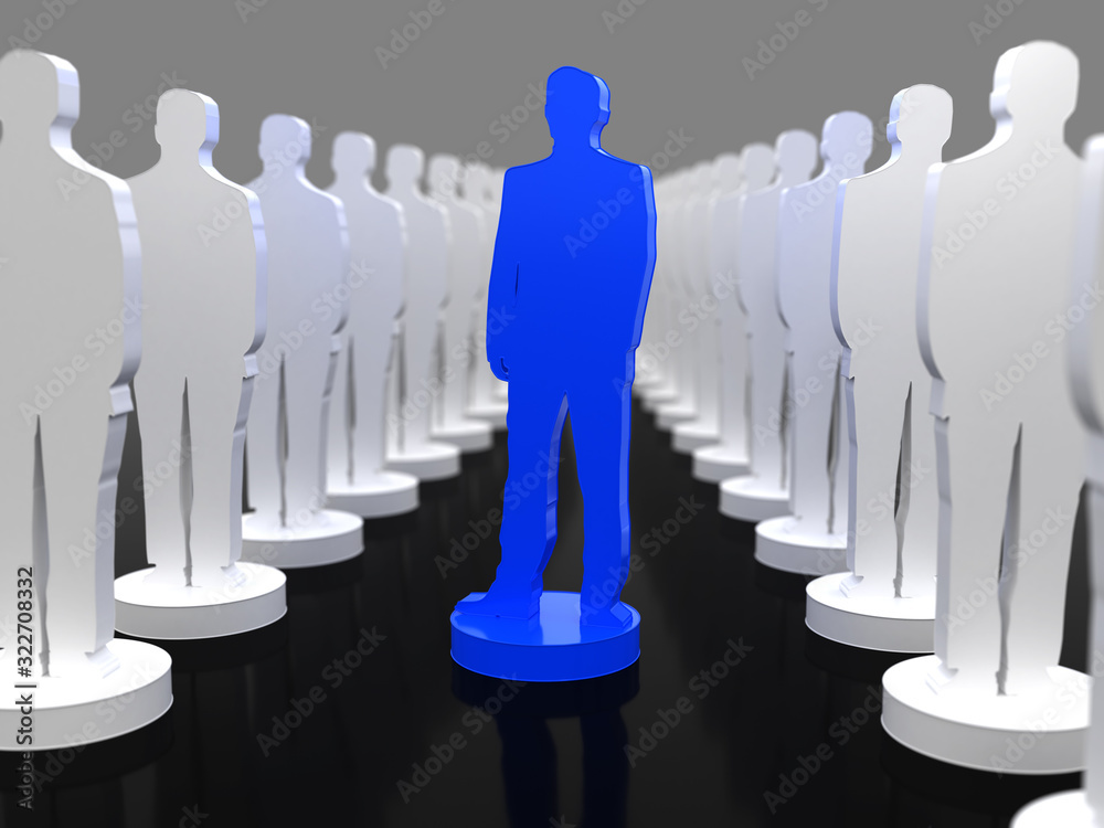 Man stands out from the crowd. Leadership concept.