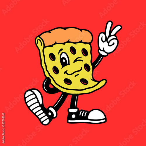 CARTOON PIZZA GUY WITH PEACE SIGN COLOR BACKGROUND