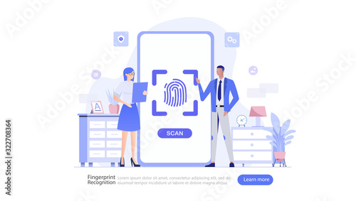 Fingerprint Recognition Technology Vector Illustration Concept , Suitable for web landing page, ui, mobile app, editorial design, flyer, banner, and other related occasion