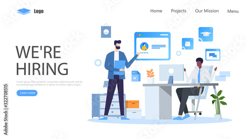 Hiring and Recruitment Vector Illustration Concept, Suitable for web landing page, ui, mobile app, editorial design, flyer, banner, and other related occasion