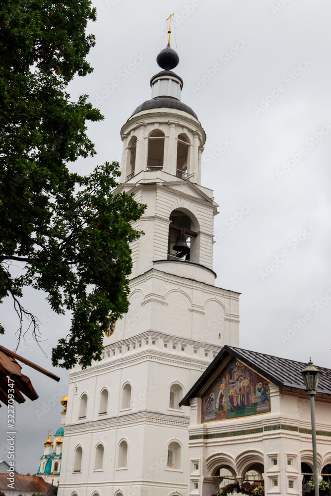 Bell tower of Vvedensky Tolga convent in Yaroslavl, Russia. Golden ring of Russia