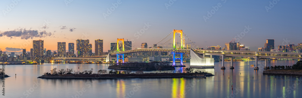 Panorama view of Tokyo bay with Rainbow bridge in Tokyo city, Japan