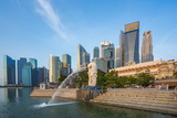 Blue nice sky with Merlion park and landmark buidings in Singapore city, Singapore
