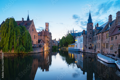 Bruges old town at night in Belgium
