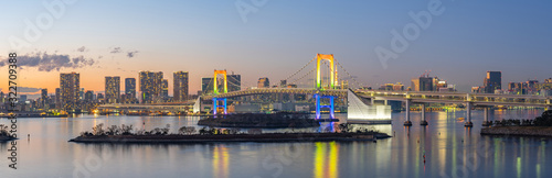Panorama view of Tokyo bay with Rainbow bridge in Tokyo city, Japan