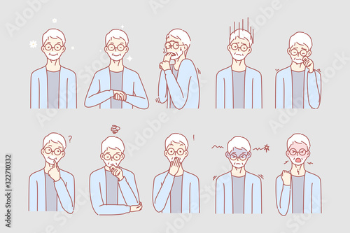 Old age mans emotions and facial expressions