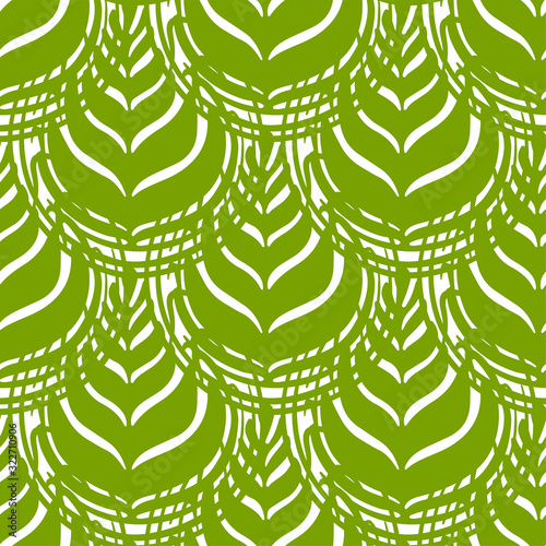 Botanical arts on the matcha coffee or tea surface. Seamless pattern