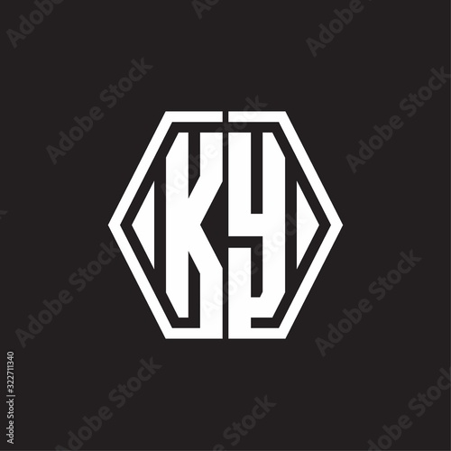 KY Logo monogram with hexagon line rounded design template