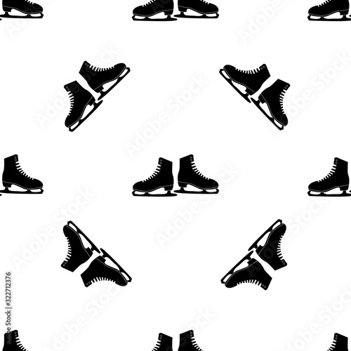 Seamless pattern with ice skates. black silhouette on white background.