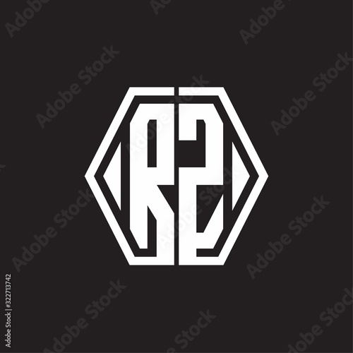 RZ Logo monogram with hexagon line rounded design template