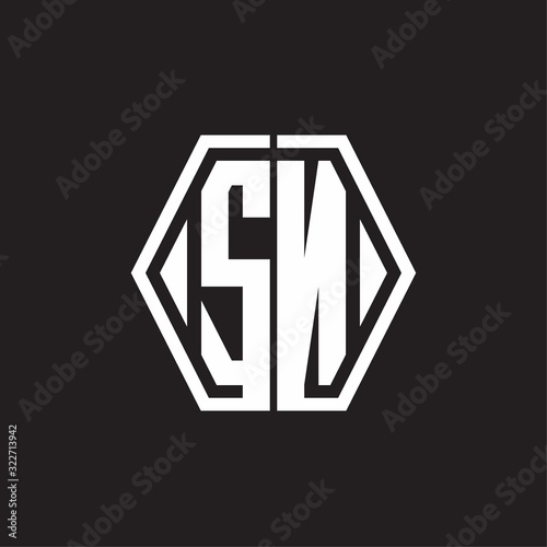 SN Logo monogram with hexagon line rounded design template