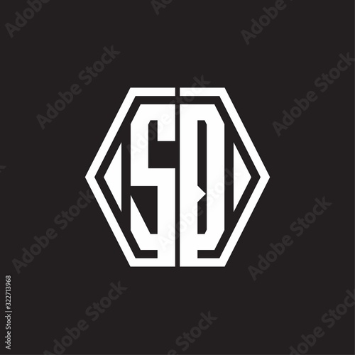 SQ Logo monogram with hexagon line rounded design template